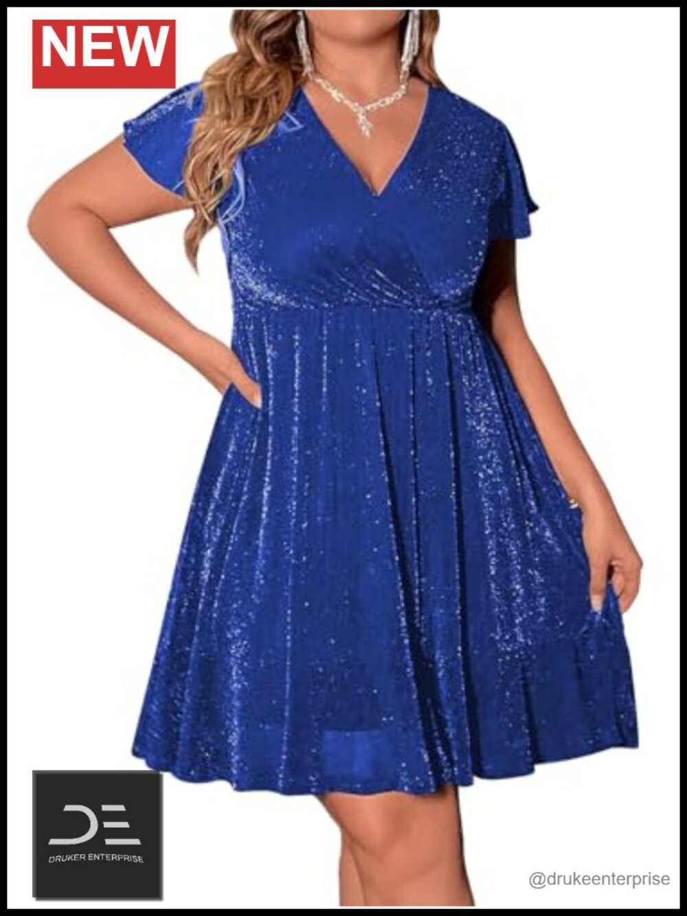 Glitter V Neck Short Sleeve Party A Line Dress